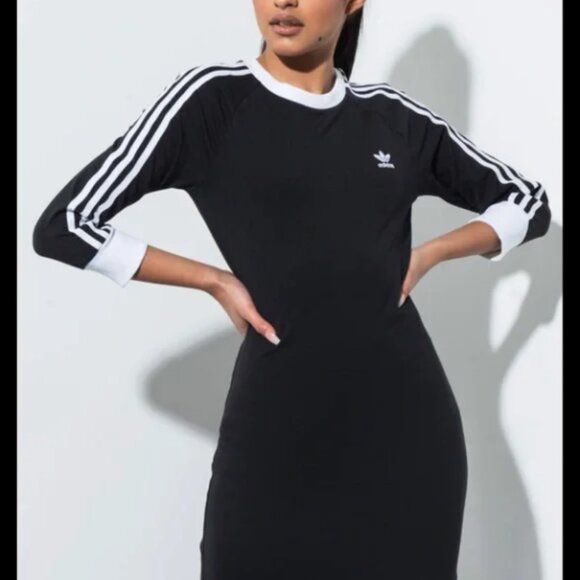 Adidas Women's 3 Stripes Dress Black - Picture 2 of 12